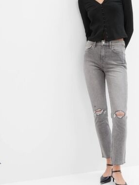 GAP Vintage Slim Mid Rise Grey Straight-Leg Distressed Women's Jeans 14/32